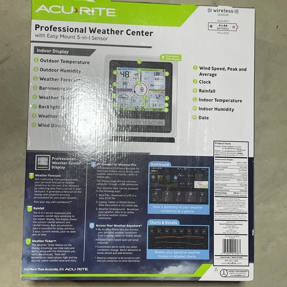 NEW AcuRite Professional Weather Center w/ Easy Mount 5-in-1 Sensor Sealed Box